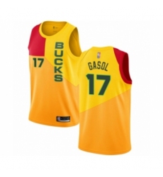 Youth Milwaukee Bucks #17 Pau Gasol Swingman Yellow Basketball Jersey - City Edition Youth Milwaukee Bucks #17 Pau Gasol Swingman Yellow Basketball Jersey - City Edition