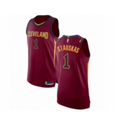 Men's Cleveland Cavaliers #1 Nik Stauskas Authentic Maroon Basketball Jersey - Icon Edition