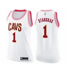 Women's Cleveland Cavaliers #1 Nik Stauskas Swingman Whit Pink Fashion Basketball Jersey