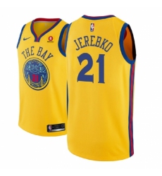 Men NBA 2018-19 Golden State Warriors #21 Jonas Jerebko City Edition Gold Jersey