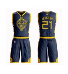 Men's Golden State Warriors #21 Jonas Jerebko Swingman Navy Blue Basketball Suit 2019 Basketball Finals Bound Jersey - City Edition