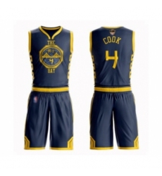 Men's Golden State Warriors #4 Quinn Cook Swingman Navy Blue Basketball Suit 2019 Basketball Finals Bound Jersey - City Edition