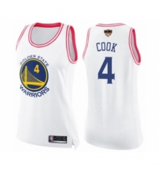 Women's Golden State Warriors #4 Quinn Cook Swingman White Pink Fashion Basketball 2019 Basketball Finals Bound Jersey