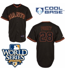Men's Majestic San Francisco Giants #28 Buster Posey Authentic Black Cool Base 2010 World Series Patch MLB Jersey
