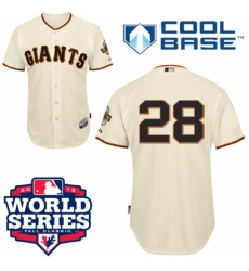 Men's Majestic San Francisco Giants #28 Buster Posey Authentic Cream Cool Base 2012 World Series Patch MLB Jersey