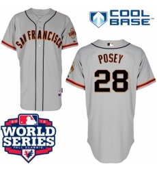Men's Majestic San Francisco Giants #28 Buster Posey Authentic Grey Cool Base 2012 World Series Patch MLB Jersey