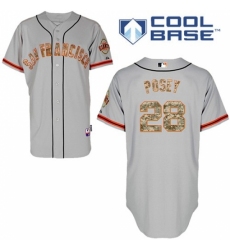 Men's Majestic San Francisco Giants #28 Buster Posey Authentic Grey USMC Cool Base MLB Jersey