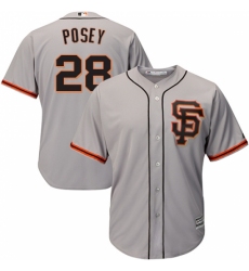Men's Majestic San Francisco Giants #28 Buster Posey Replica Grey Road 2 Cool Base MLB Jersey