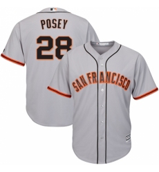 Men's Majestic San Francisco Giants #28 Buster Posey Replica Grey Road Cool Base MLB Jersey