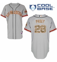 Men's Majestic San Francisco Giants #28 Buster Posey Replica Grey USMC Cool Base MLB Jersey