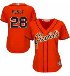 Women's Majestic San Francisco Giants #28 Buster Posey Authentic Orange Alternate Cool Base MLB Jersey