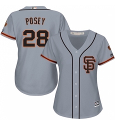 Women's Majestic San Francisco Giants #28 Buster Posey Replica Grey Road 2 Cool Base MLB Jersey