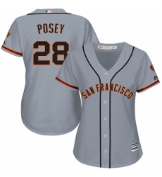 Women's Majestic San Francisco Giants #28 Buster Posey Replica Grey Road Cool Base MLB Jersey