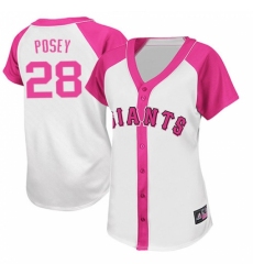 Women's Majestic San Francisco Giants #28 Buster Posey Replica White/Pink Splash Fashion MLB Jersey