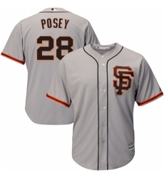 Youth Majestic San Francisco Giants #28 Buster Posey Replica Grey Road 2 Cool Base MLB Jersey