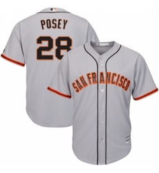 Youth Majestic San Francisco Giants #28 Buster Posey Replica Grey Road Cool Base MLB Jersey