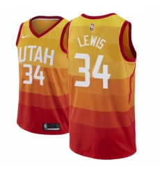Men NBA 2018-19 Utah Jazz #34 Trey Lewis City Edition Red Jersey