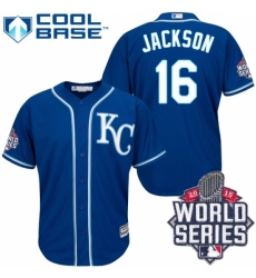 Men's Majestic Kansas City Royals #16 Bo Jackson Authentic Blue Alternate 2 Cool Base 2015 World Series Patch MLB Jersey