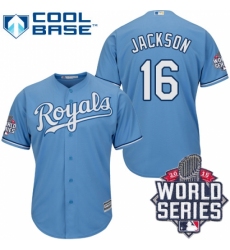 Men's Majestic Kansas City Royals #16 Bo Jackson Authentic Light Blue Alternate 1 Cool Base 2015 World Series Patch MLB Jersey