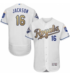 Men's Majestic Kansas City Royals #16 Bo Jackson Authentic White 2015 World Series Champions Gold Program FlexBase MLB Jersey