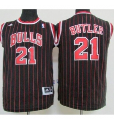 Bulls #21 Jimmy Butler Black Strip Stitched Youth NBA Jersey