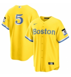 Men's Boston Red Sox #5 Enrique Hernandez Nike Gold-Light Blue 2021 City Connect Replica Player Jersey