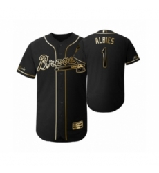 Men's 2019 Golden Edition Atlanta Braves Black #1 Ozzie Albies Flex Base Jersey