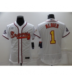 Men's Atlanta Braves #1 Ozzie Albies 2021 White Gold World Series Champions Jersey