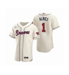 Men's Atlanta Braves #1 Ozzie Albies Nike Cream Authentic 2020 Alternate Jersey