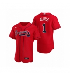 Men's Atlanta Braves #1 Ozzie Albies Nike Red Authentic 2020 Alternate Jersey