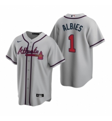 Men's Nike Atlanta Braves #1 Ozzie Albies Gray Road Stitched Baseball Jersey