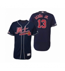 Men's 2019 Asian Heritage Month Atlanta Braves #13 Ronald Acuna Jr. Navy Chinese Flex Base Jersey