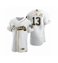 Men's Atlanta Braves #13 Ronald Acuna Jr. Nike White Authentic Golden Edition Jersey