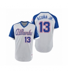 Men's Braves #13 Ronald Acuna Jr. Gray Royal 1979 Turn Back the Clock Authentic Jersey