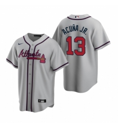 Men's Nike Atlanta Braves #13 Ronald Acuna Jr. Gray Road Stitched Baseball Jersey