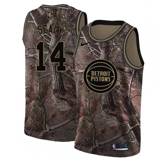 Men's Nike Detroit Pistons #14 Malik Sealy Camo NBA Swingman Realtree Collection Jersey