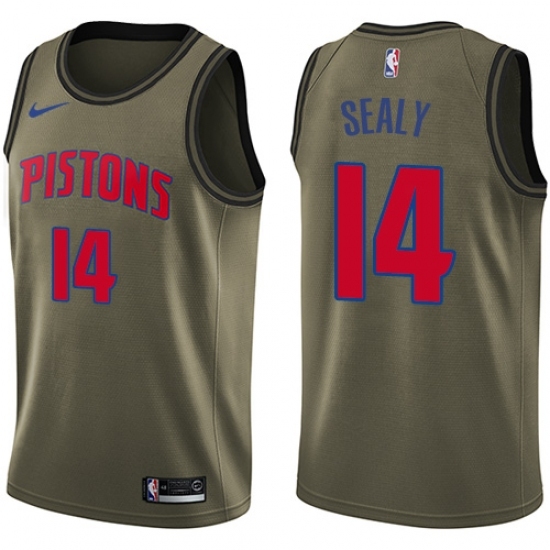 Men's Nike Detroit Pistons #14 Malik Sealy Green Salute to Service NBA Swingman Jersey