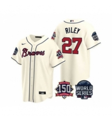 Men's Atlanta Braves #27 Austin Riley 2021 Cream World Series With 150th Anniversary Patch Cool Base Baseball Jersey