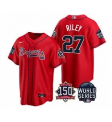 Men's Atlanta Braves #27 Austin Riley 2021 Red World Series With 150th Anniversary Patch Cool Base Stitched Jersey