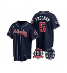 Men's Atlanta Braves #5 Freddie Freeman 2021 Navy World Series With 150th Anniversary Patch Cool Base Baseball Jersey