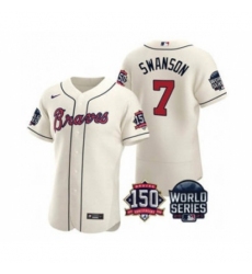 Men's Atlanta Braves #7 Dansby Swanson 2021 Cream World Series Flex Base With 150th Anniversary Patch Baseball Jersey