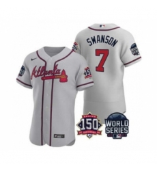 Men's Atlanta Braves #7 Dansby Swanson 2021 Gray World Series Flex Base With 150th Anniversary Patch Baseball Jersey