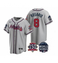 Men's Atlanta Braves #8 Eddie Rosario 2021 Gray World Series With 150th Anniversary Patch Cool Base Stitched Jersey