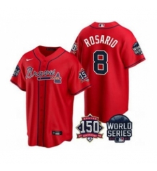 Men's Atlanta Braves #8 Eddie Rosario 2021 Red World Series With 150th Anniversary Patch Cool Base Stitched Jersey