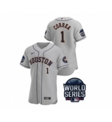 Men's Houston Astros #1 Carlos Correa 2021 Gray World Series Flex Base Stitched Baseball Jersey