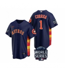 Men's Houston Astros #1 Carlos Correa 2021 Navy World Series Cool Base Stitched Baseball Jersey