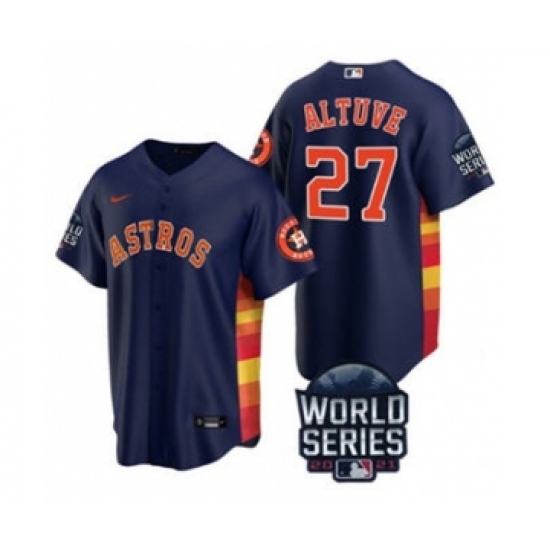 Men's Houston Astros #27 Jose Altuve 2021 Navy World Series Cool Base Stitched Baseball Jersey