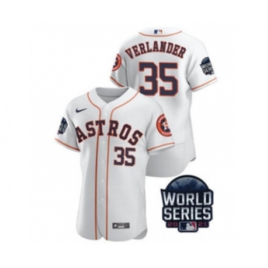 Men's Houston Astros #35 Justin Verlander 2021 White World Series Flex Base Stitched Baseball Jersey