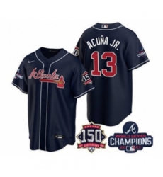 Men's Atlanta Braves #13 Ronald Acuna Jr. 2021 Navy World Series Champions With 150th Anniversary Patch Cool Base Stitched Jersey