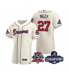Men's Atlanta Braves #27 Austin Riley 2021 Cream World Series Champions With 150th Anniversary Flex Base Stitched Jersey